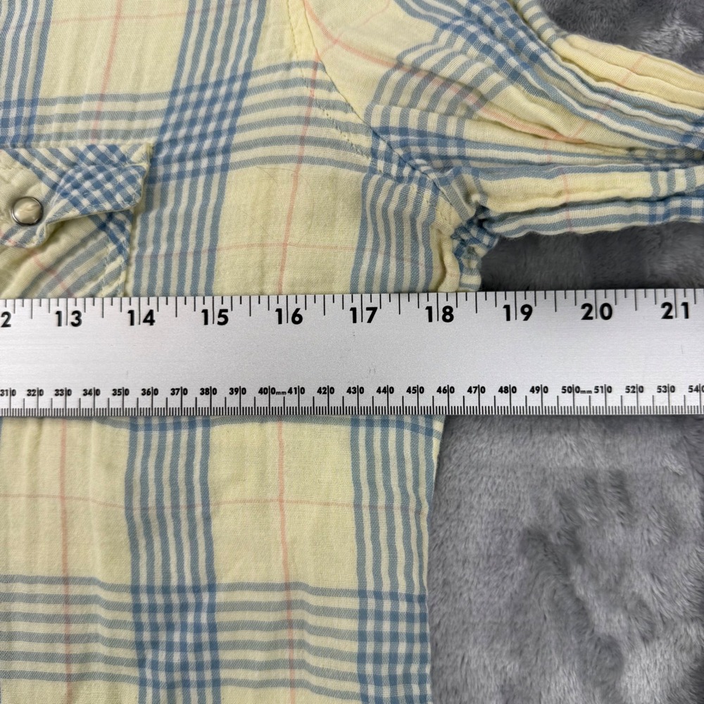 American Eagle Womens Plaid Snap Front Western Gauze Shirt Yellow Blue Size 10 - Picture 5 of 15